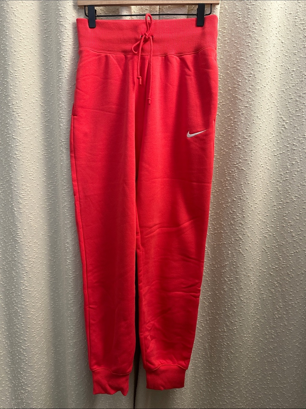 Nike Bright Red Fleece Joggers with White Swoosh